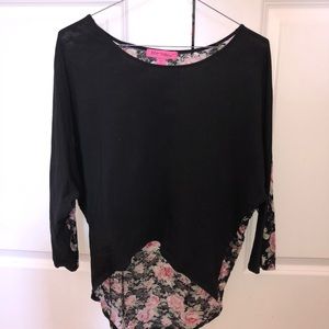 Betsey Johnson Black Rose Lace Back Top